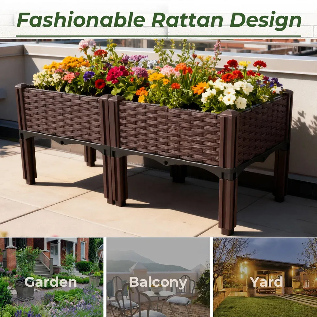 Rattan-Look Raised Planter Box 80 x 40 cm – Brown