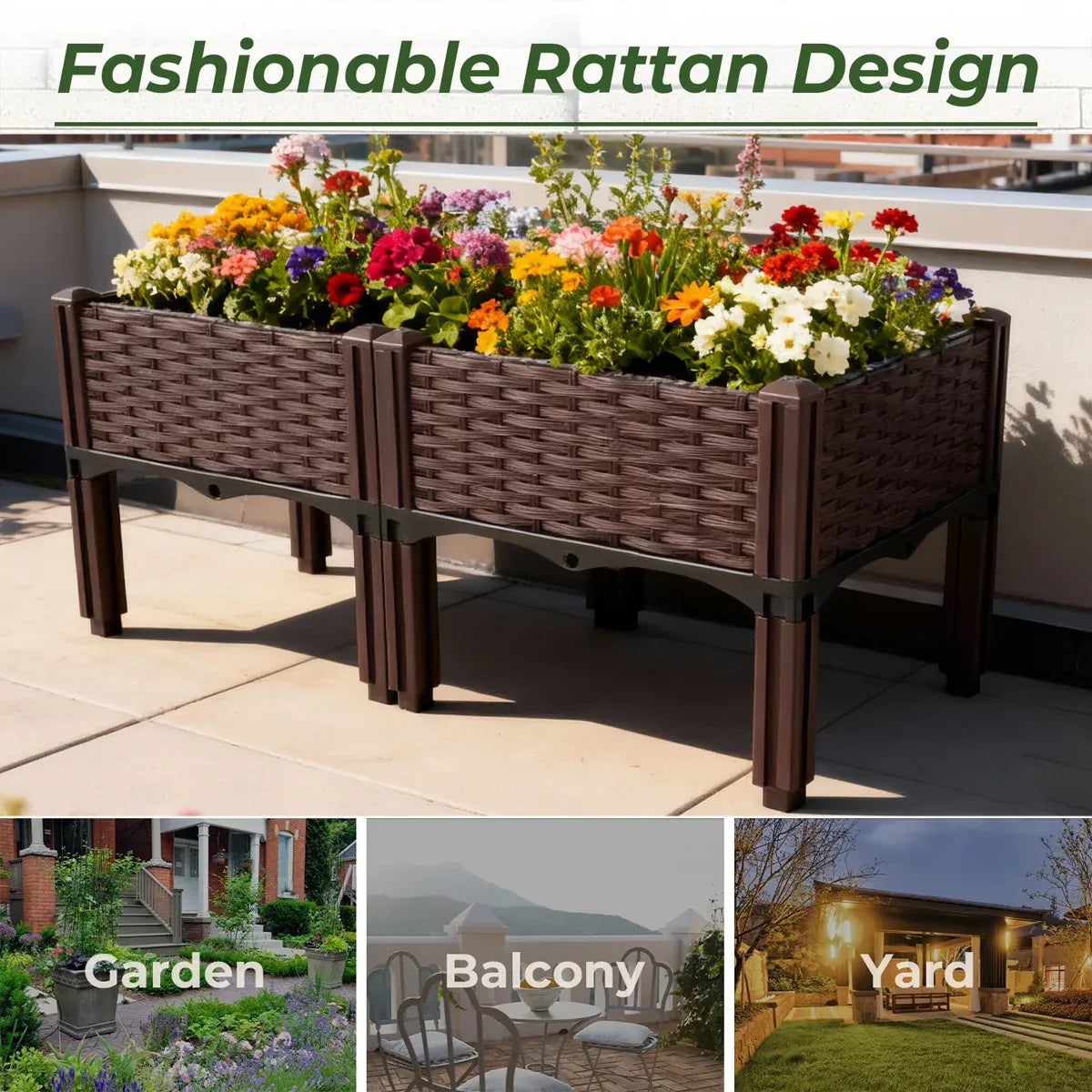 Rattan-Look Raised Planter Box 80 x 40 cm – Brown