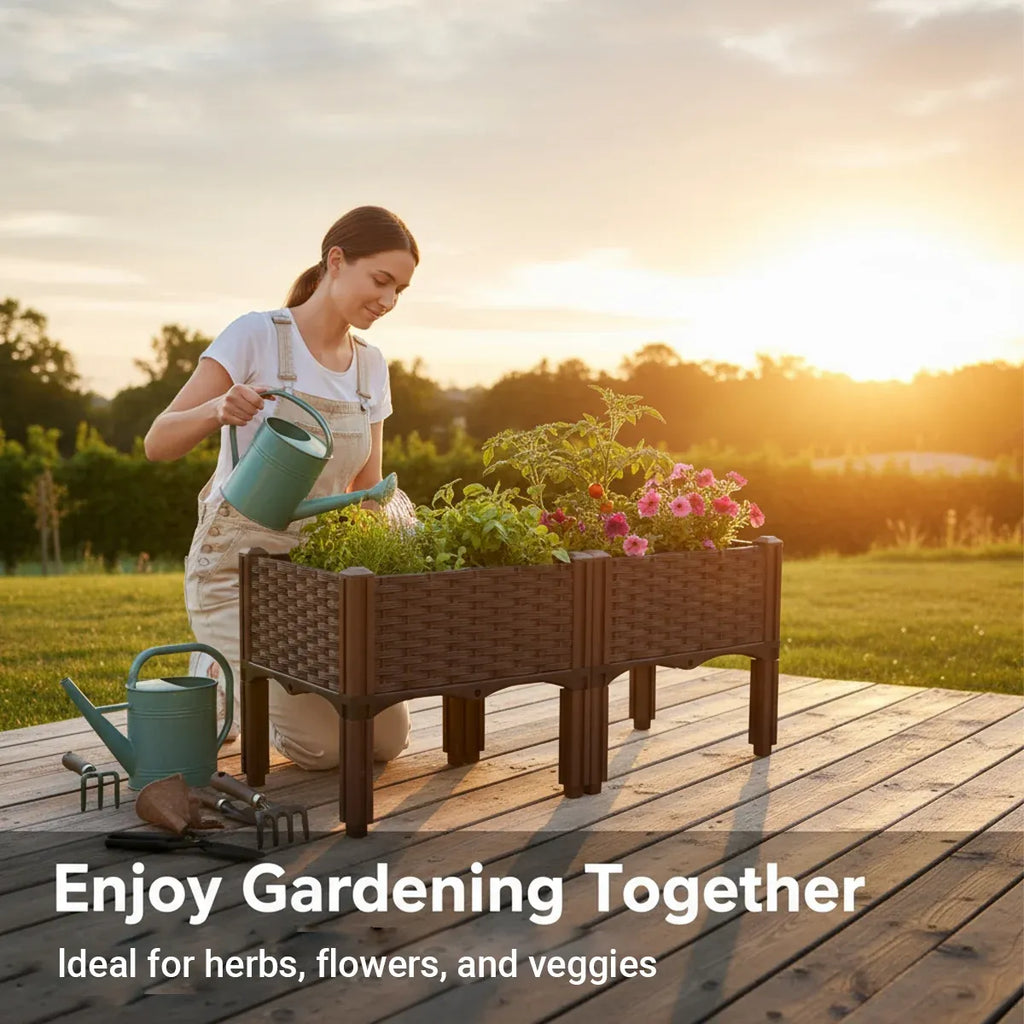 Rattan-Look Raised Planter Box 80 x 40 cm – Brown
