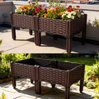 Rattan-Look Raised Planter Box 80 x 40 cm – Brown