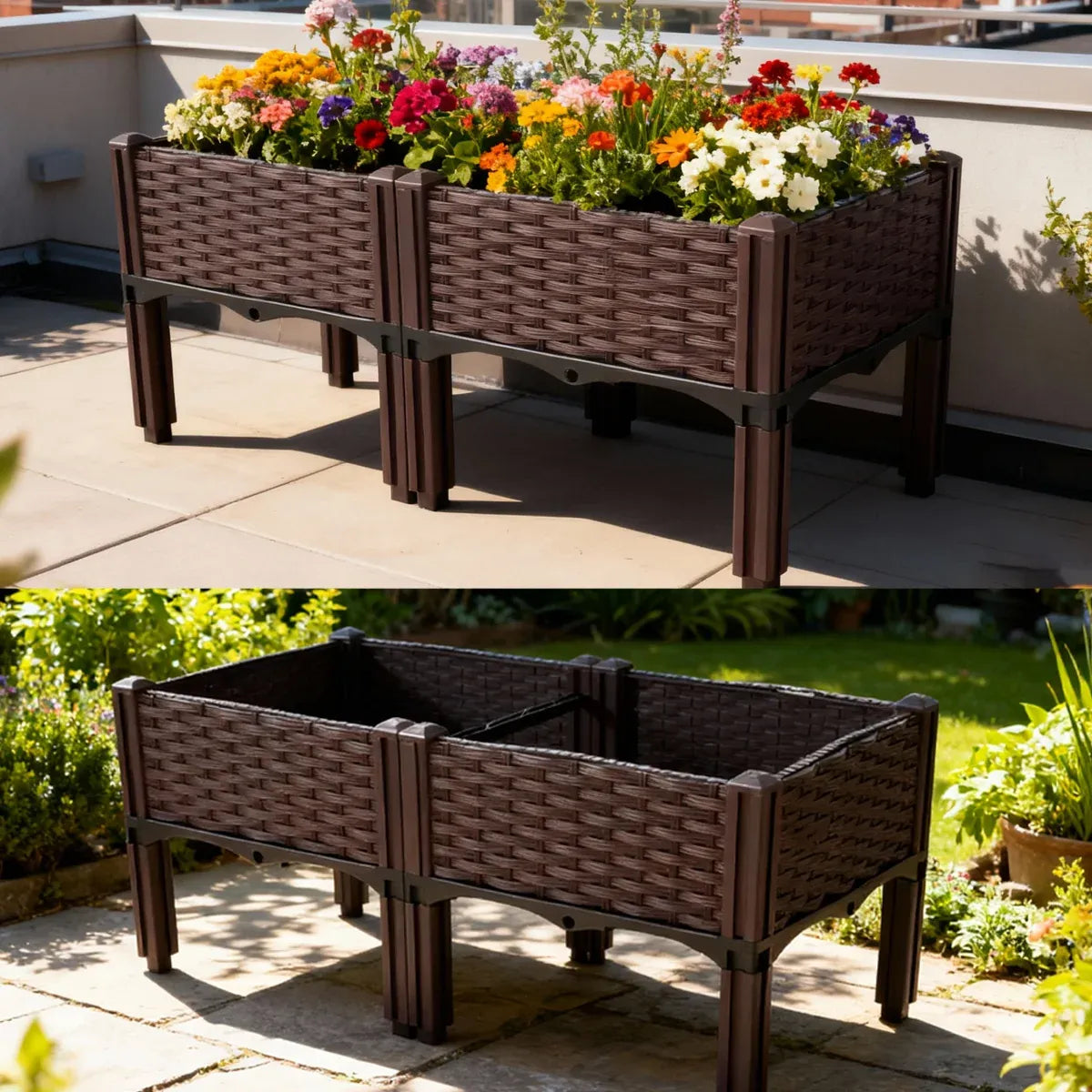 Rattan-Look Raised Planter Box 80 x 40 cm – Brown