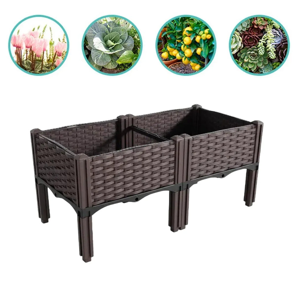 Rattan-Look Raised Planter Box 80 x 40 cm – Brown