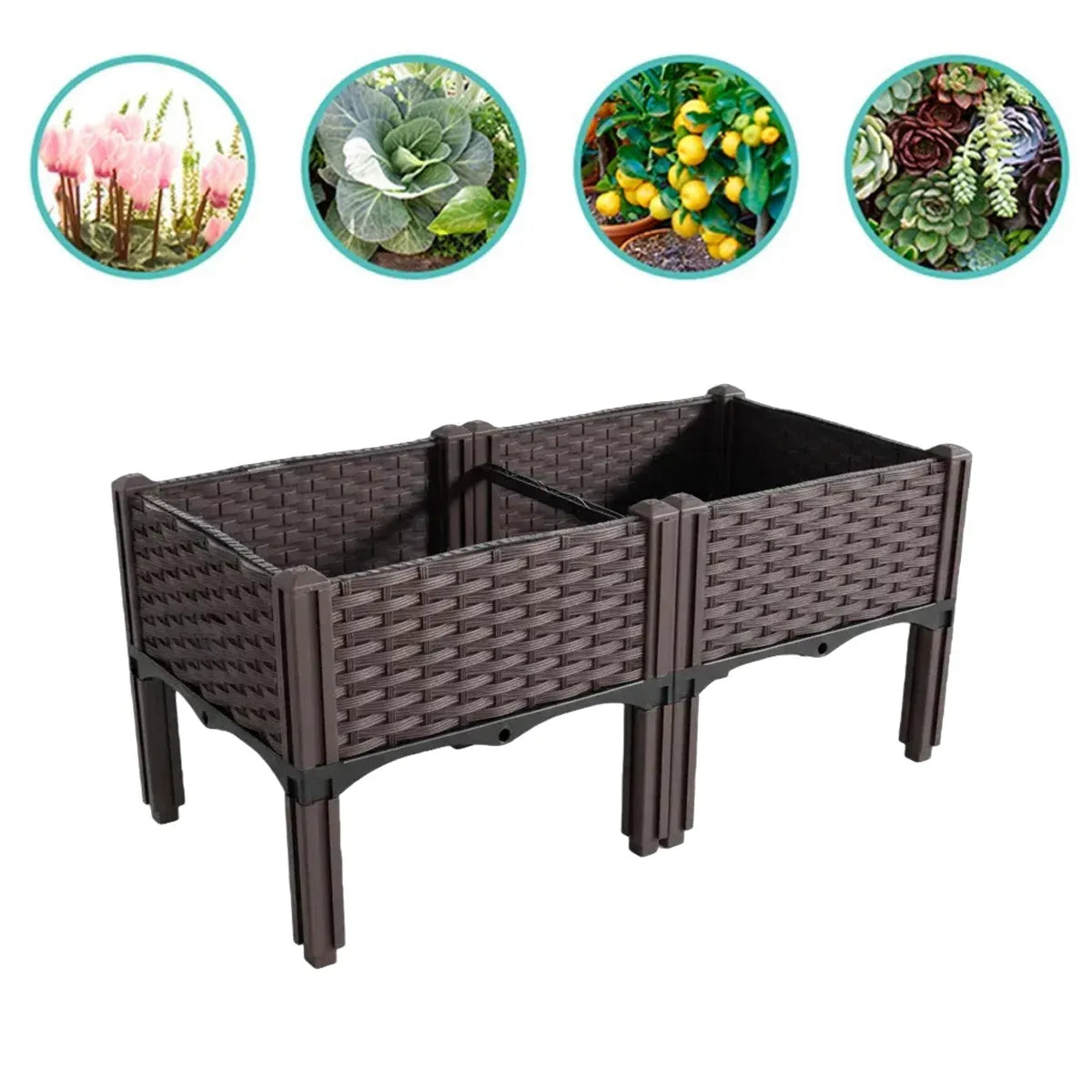 Rattan-Look Raised Planter Box 80 x 40 cm – Brown