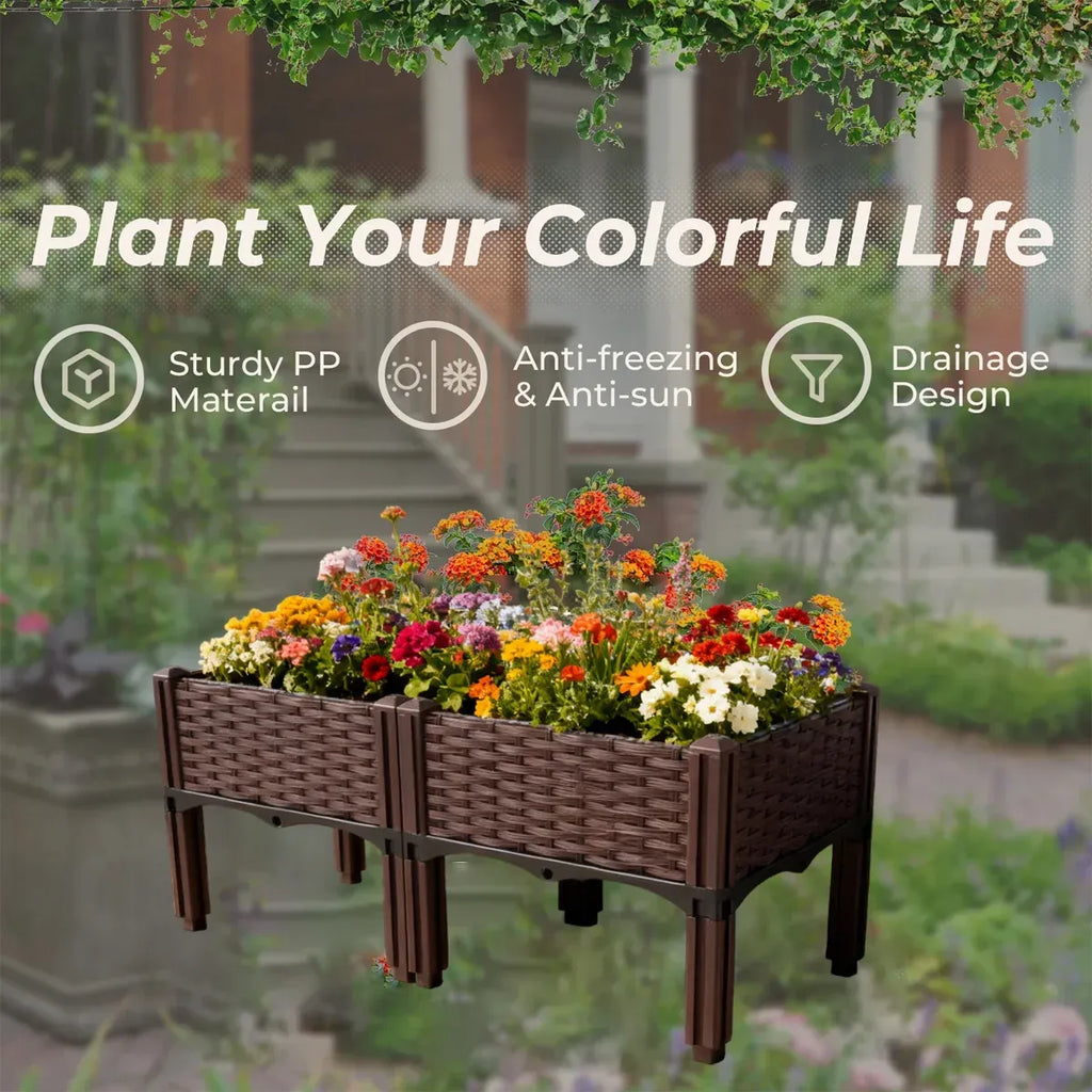 Rattan-Look Raised Planter Box 80 x 40 cm – Brown