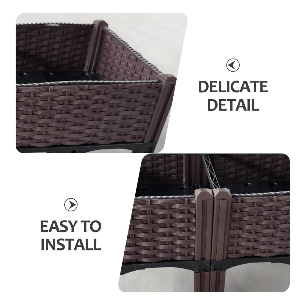 Rattan-Look Raised Planter Box 80 x 40 cm – Brown