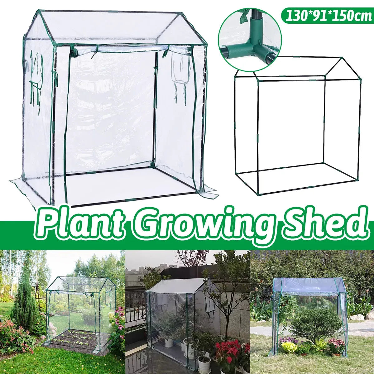 Plant Growing Shed Greenhouse 130 x 91 x 150 cm – Clear PE