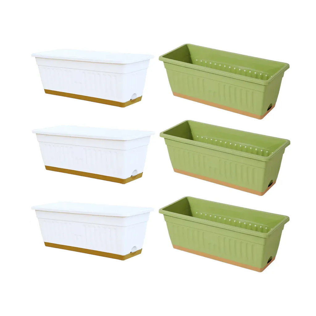 Rectangular Balcony Planter Boxes, 6 Pack – Green & White