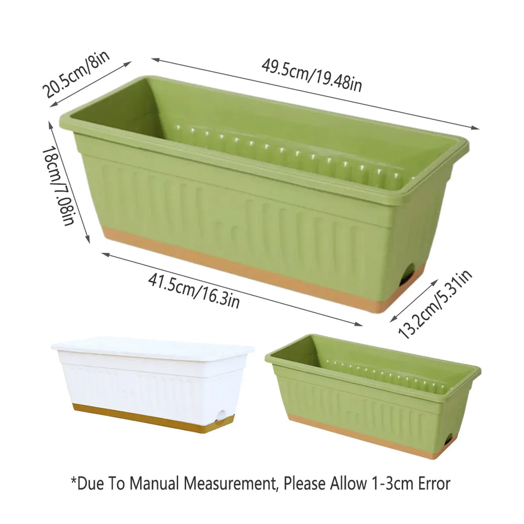 Rectangular Balcony Planter Boxes, 6 Pack – Green & White