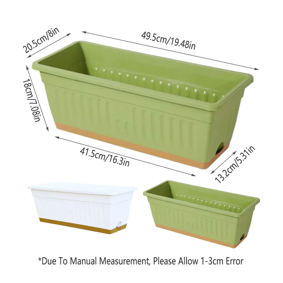 Rectangular Balcony Planter Boxes, 6 Pack – Green & White