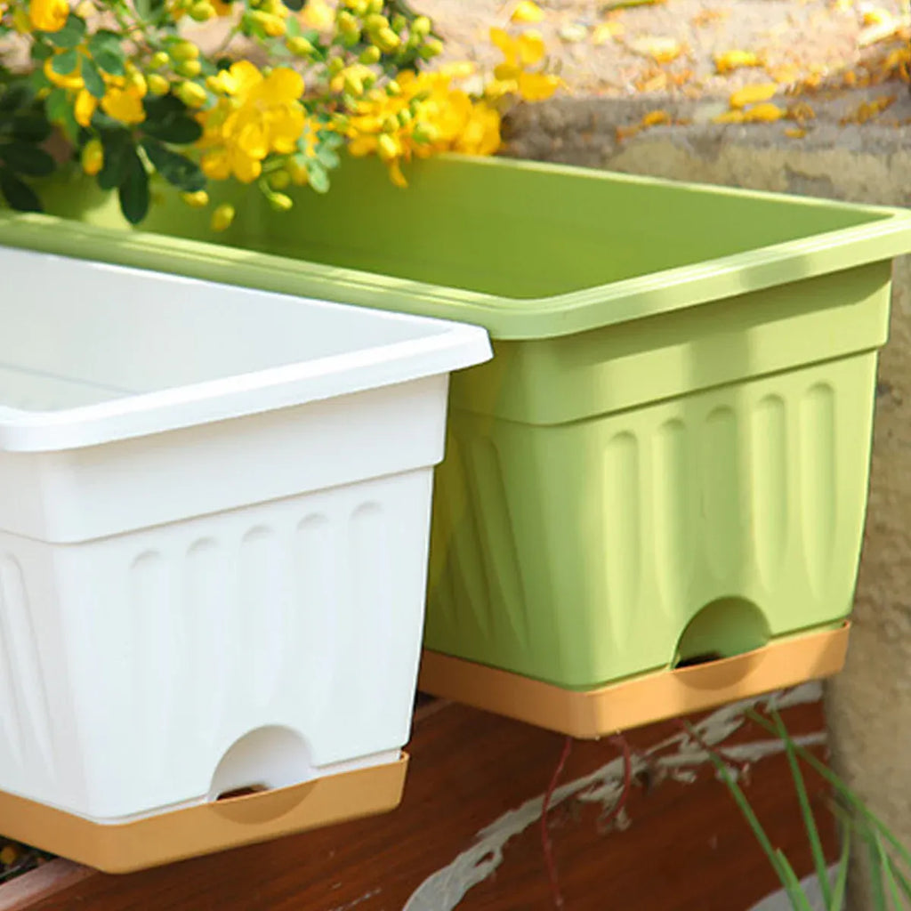Rectangular Balcony Planter Boxes, 6 Pack – Green & White