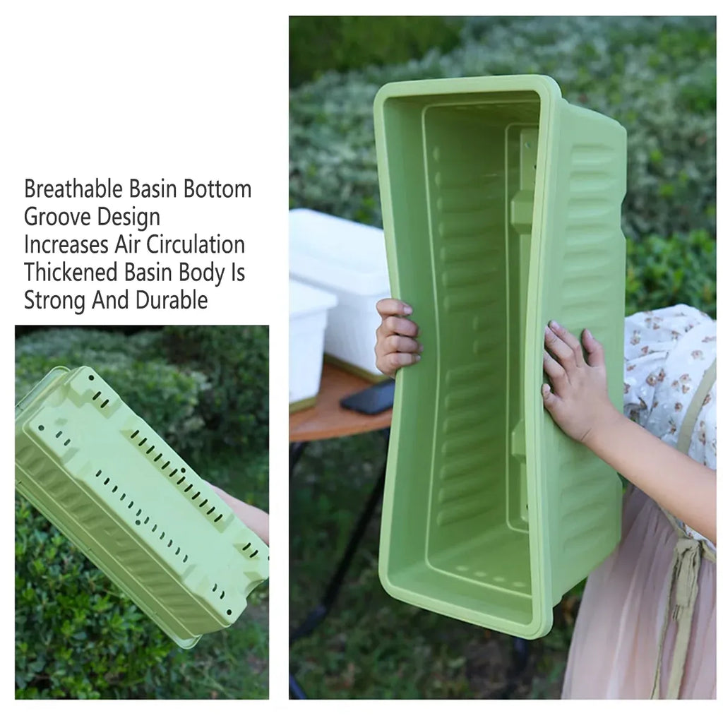 Rectangular Balcony Planter Boxes, 6 Pack – Green & White