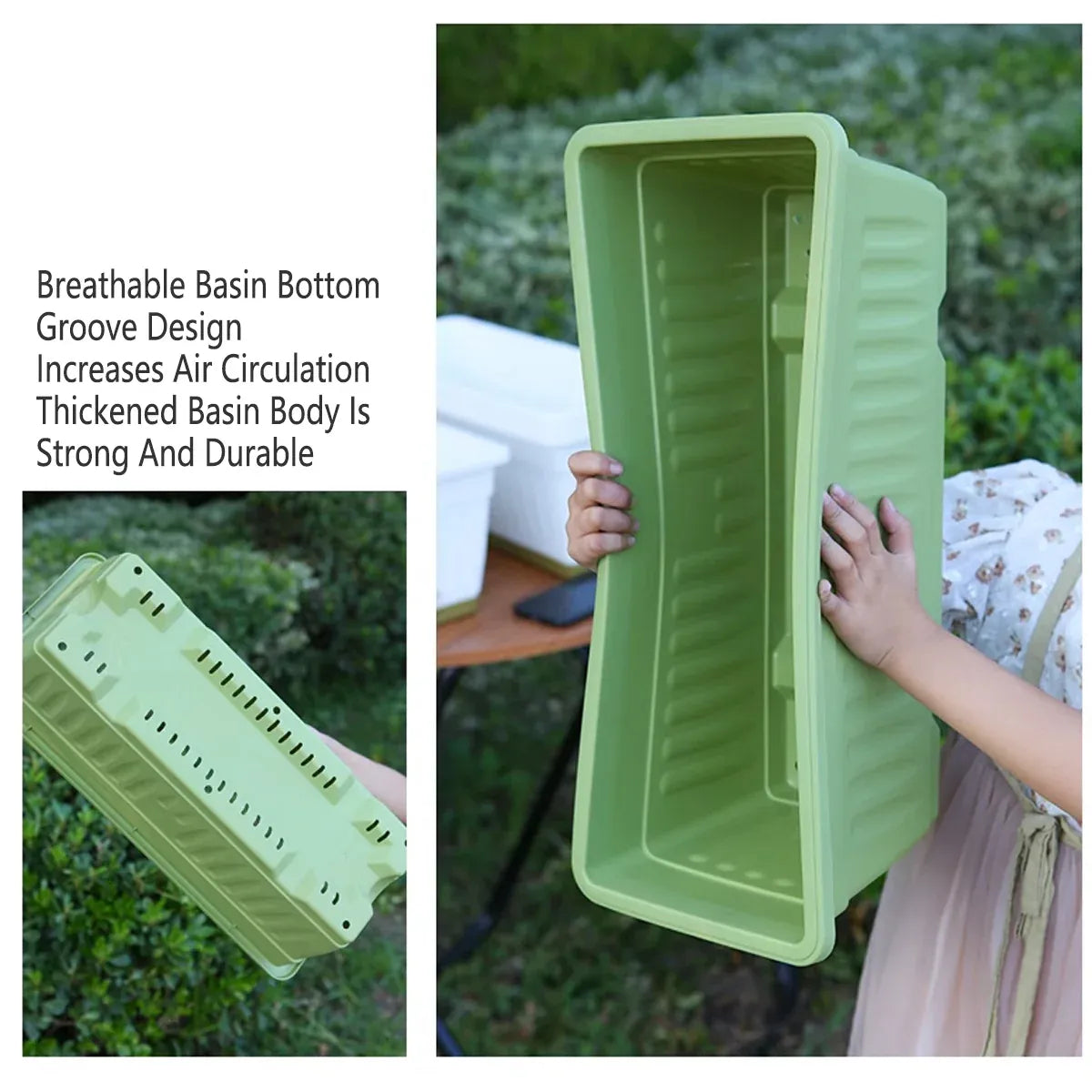 Rectangular Balcony Planter Boxes, 6 Pack – Green & White