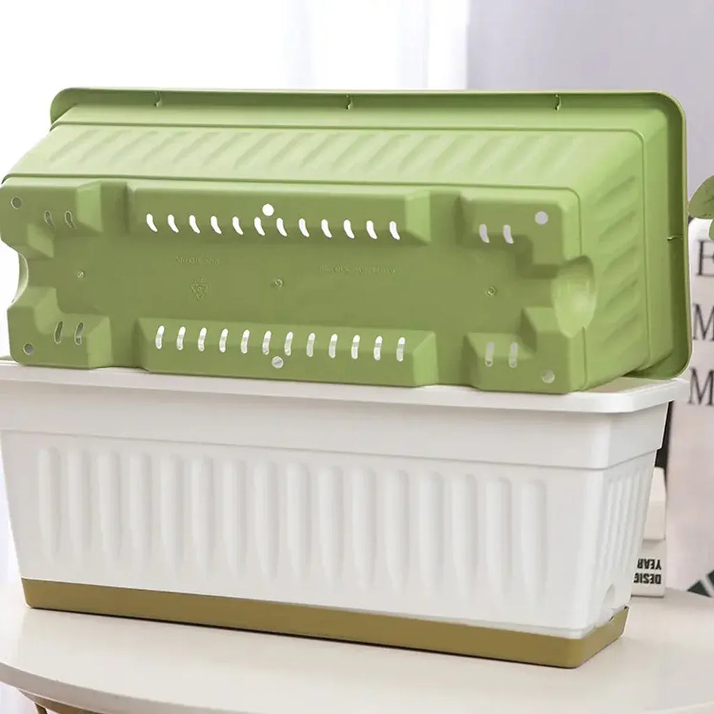Rectangular Balcony Planter Boxes, 6 Pack – Green & White