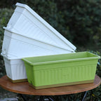 Rectangular Balcony Planter Boxes, 6 Pack – Green & White