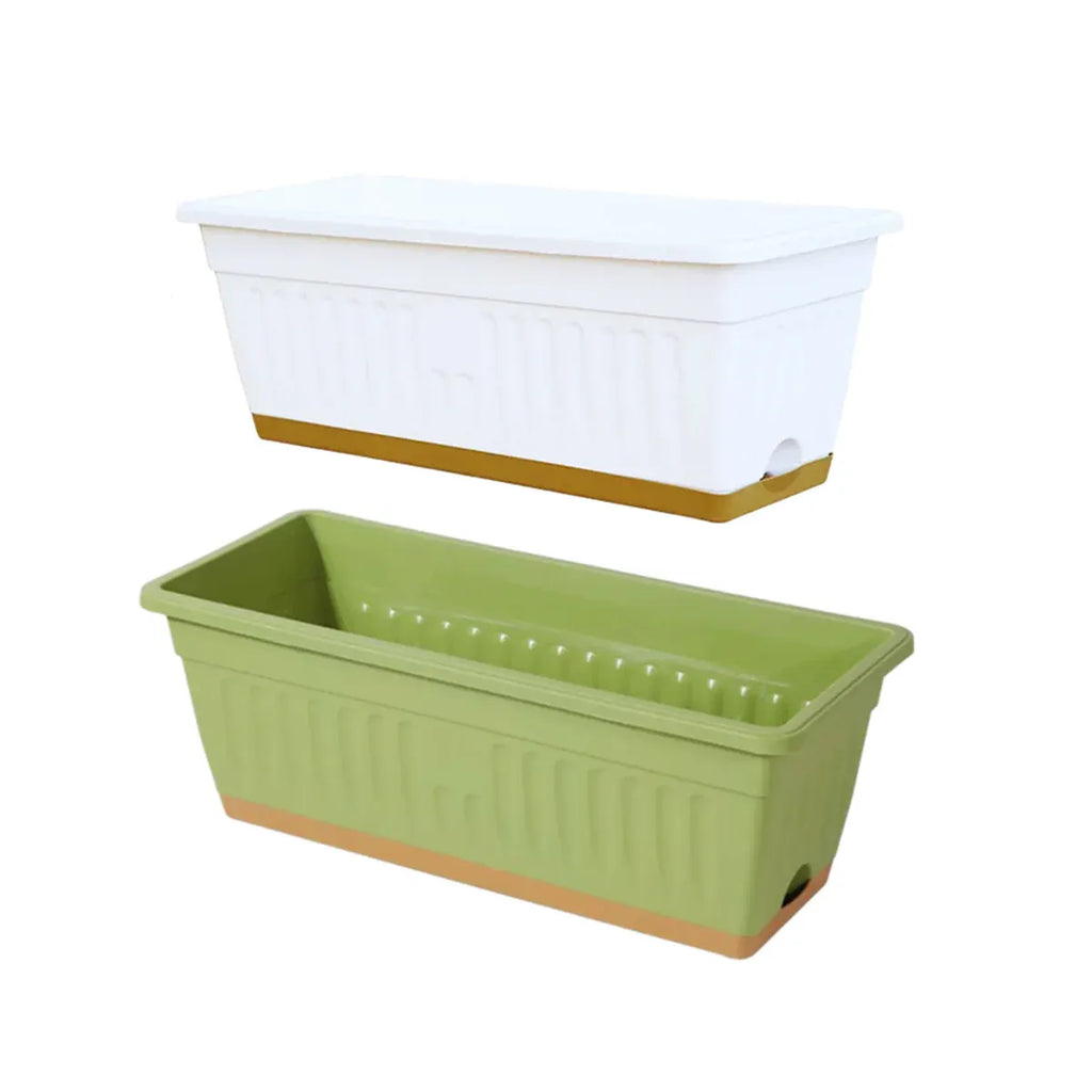 Rectangular Balcony Planter Boxes, 6 Pack – Green & White