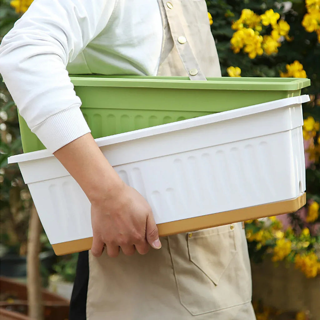 Rectangular Balcony Planter Boxes, 6 Pack – Green & White