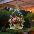 Vintage Wrought Iron Hanging Flower Basket with Chain, 25 cm