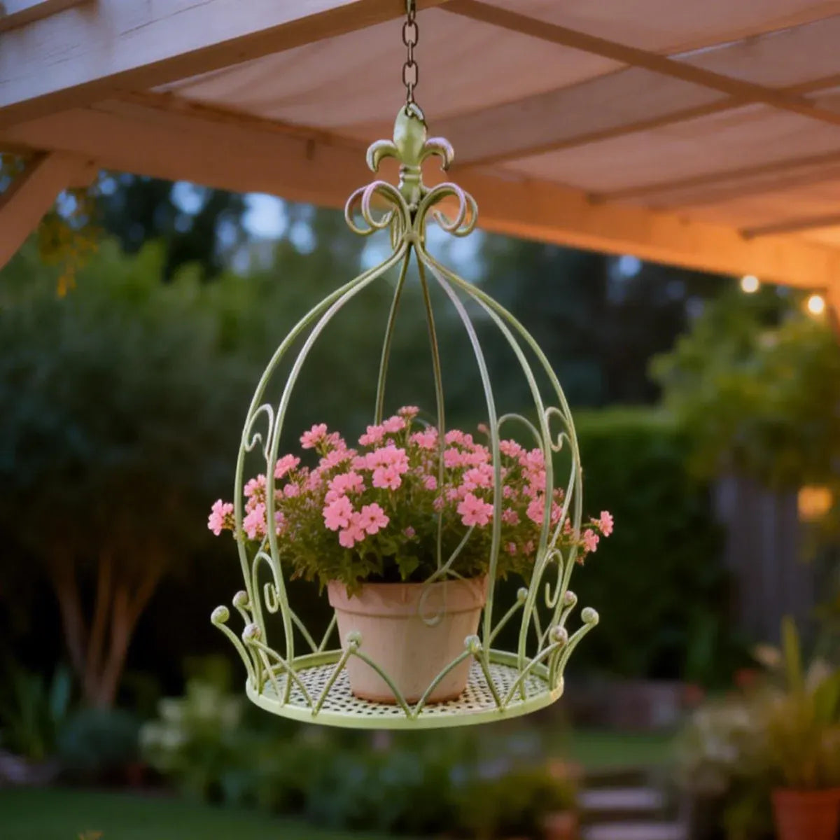 Vintage Wrought Iron Hanging Flower Basket with Chain, 25 cm