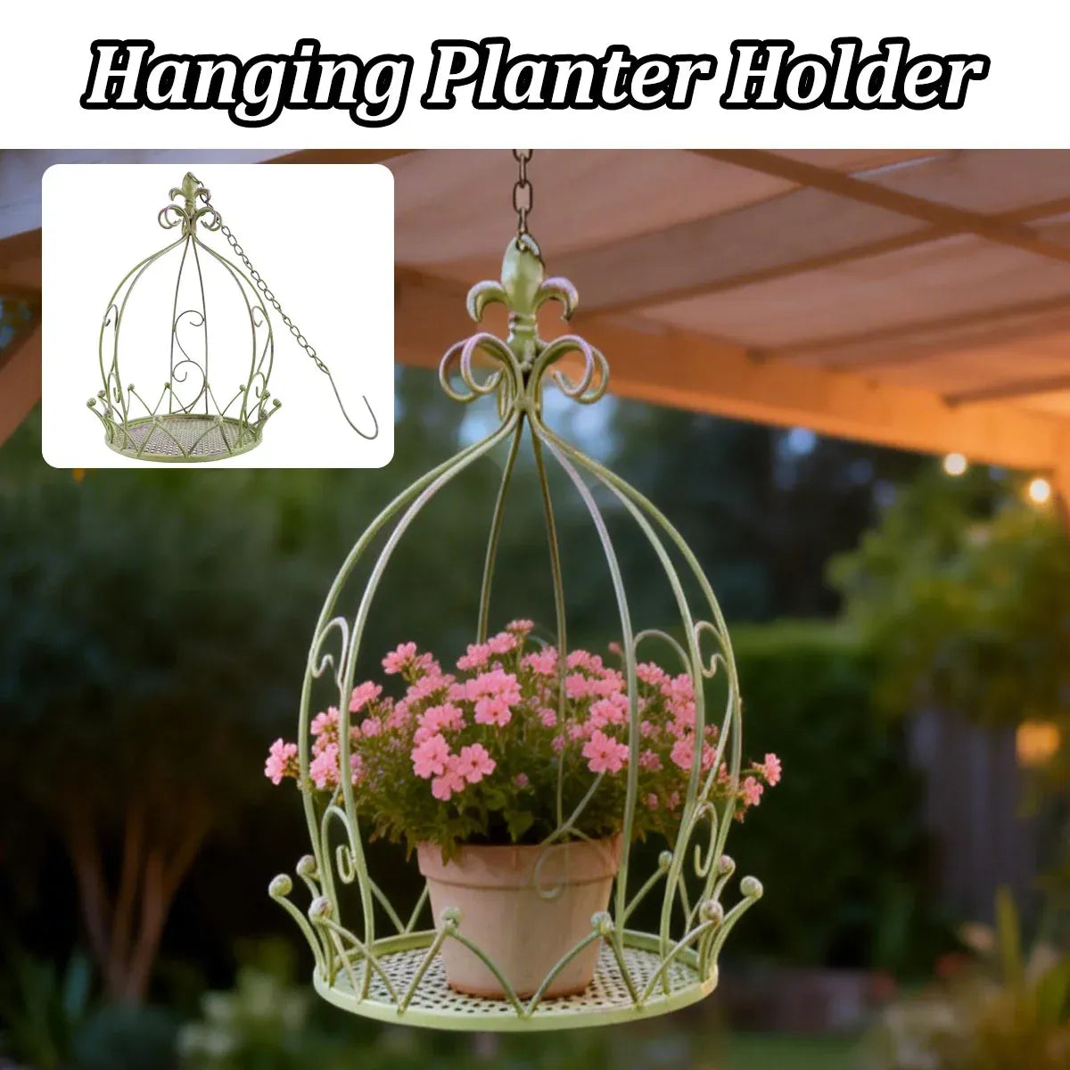 Vintage Wrought Iron Hanging Flower Basket with Chain, 25 cm