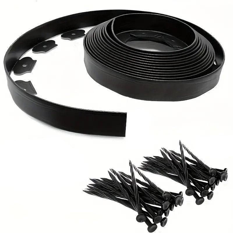 L-Shaped Flexible Garden Edging 10 m with Ground Nails – Black