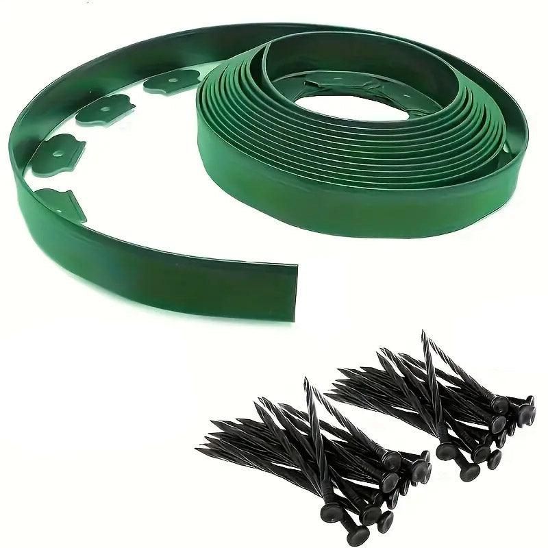 L-Shaped Flexible Garden Edging 10 m with Ground Nails – Green