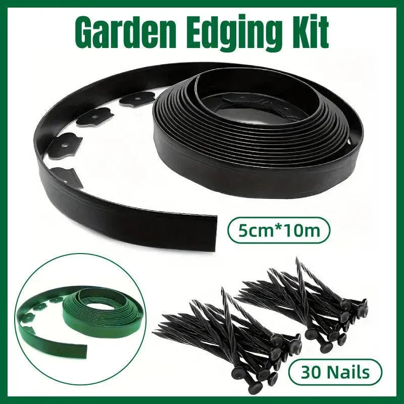 L-Shaped Flexible Garden Edging 10 m with Ground Nails – Green