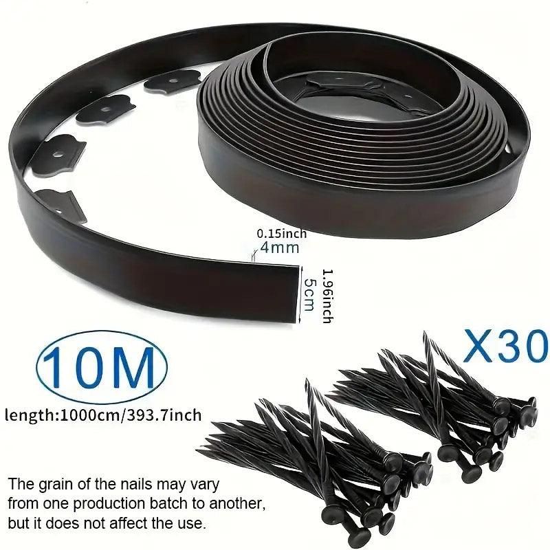 L-Shaped Flexible Garden Edging 10 m with Ground Nails – Green
