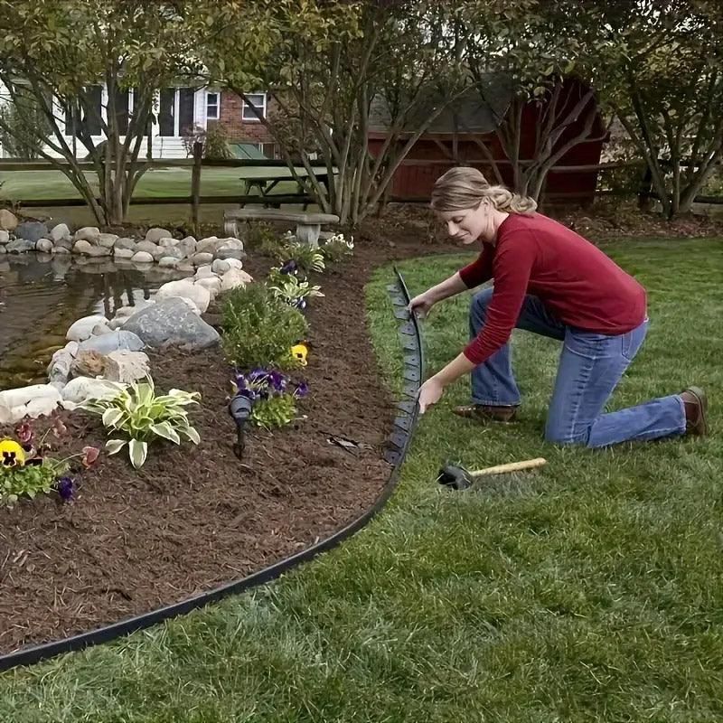 L-Shaped Flexible Garden Edging 10 m with Ground Nails – Green