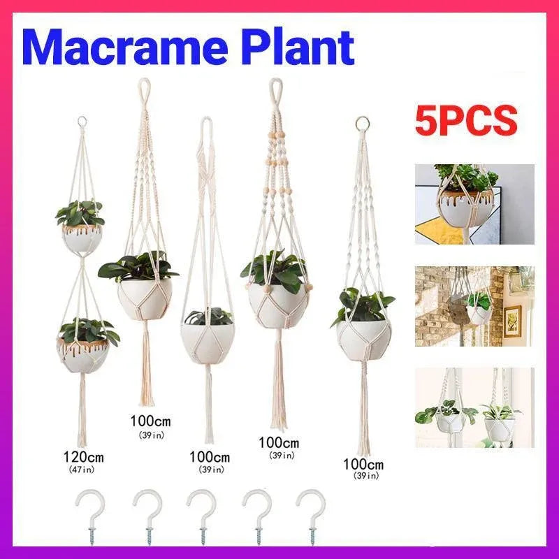 Macramé Plant Hangers for Indoor Pots – Set of 5