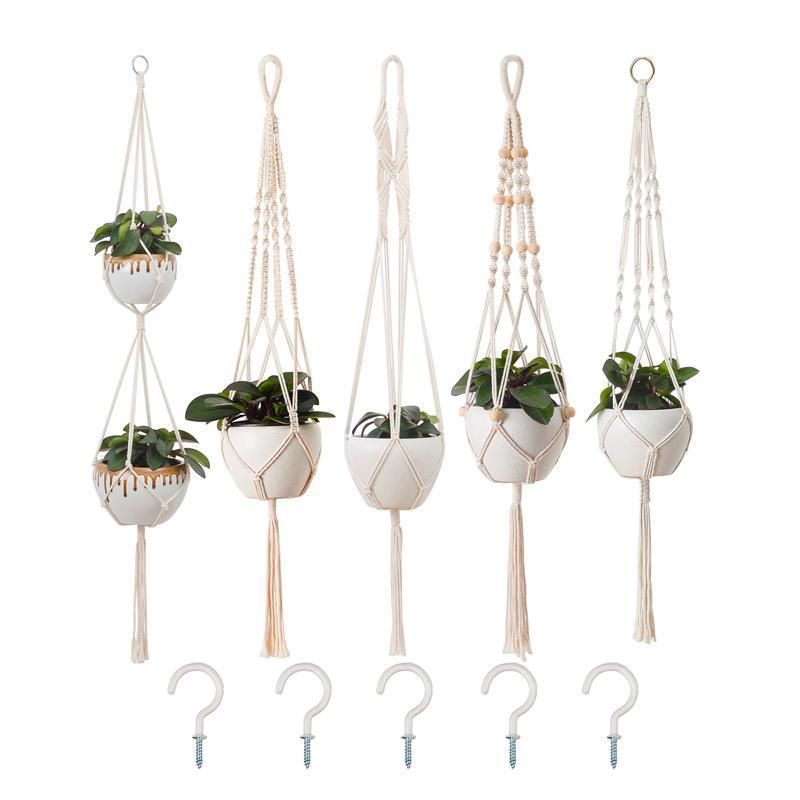 Macramé Plant Hangers for Indoor Pots – Set of 5