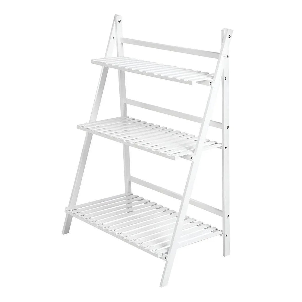 3-Tier Folding Wooden Corner Plant Stand – White