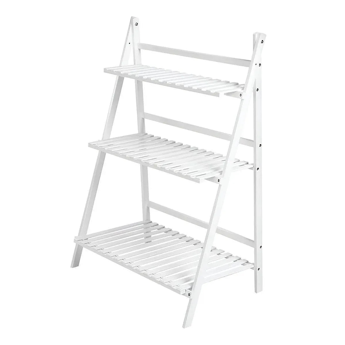 3-Tier Folding Wooden Corner Plant Stand – White