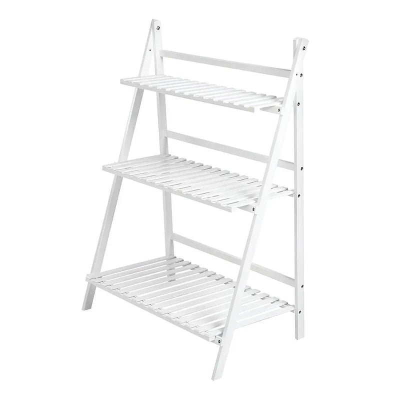 3-Tier Folding Wooden Corner Plant Stand – White