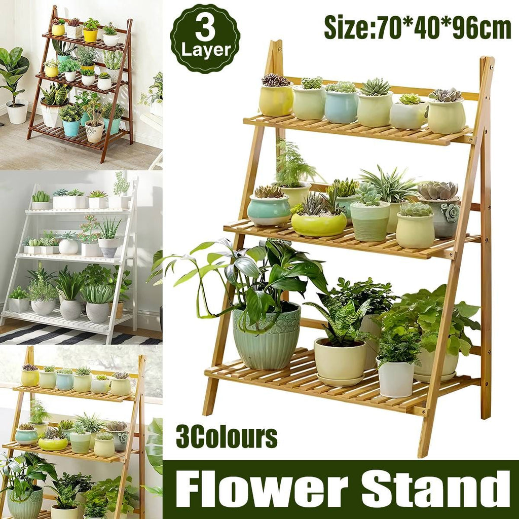 3-Tier Folding Wooden Corner Plant Stand – White