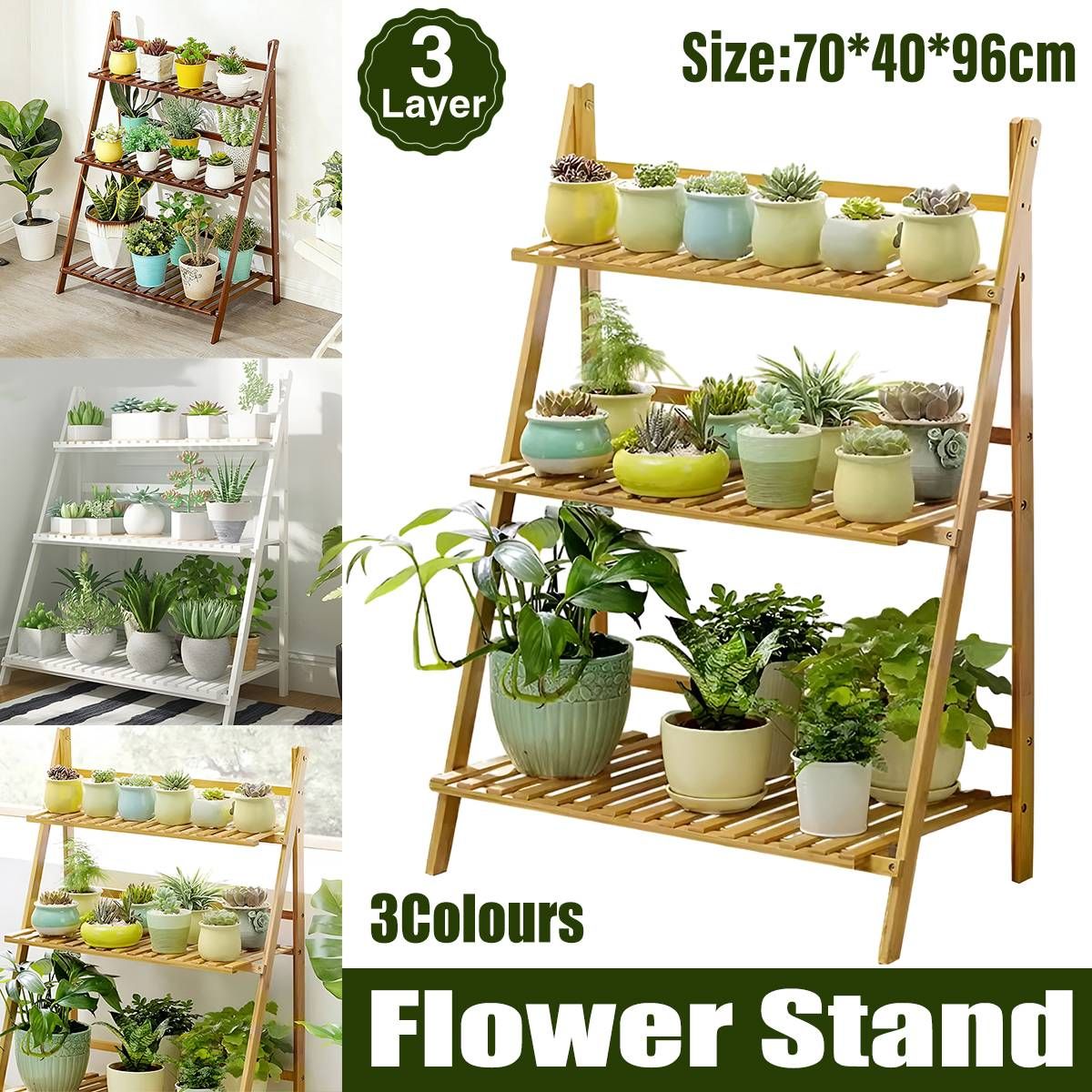 3-Tier Folding Wooden Corner Plant Stand – White