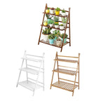 3-Tier Folding Wooden Corner Plant Stand – White