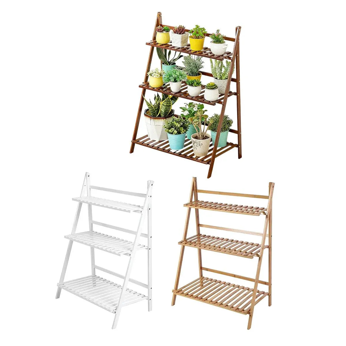 3-Tier Folding Wooden Corner Plant Stand – White
