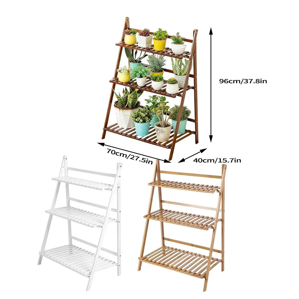 3-Tier Folding Wooden Corner Plant Stand – White