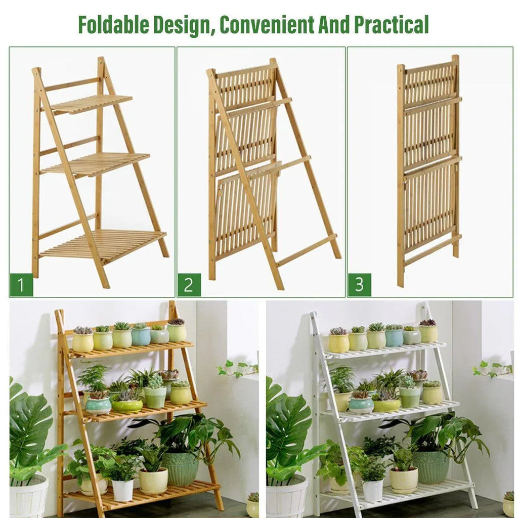 3-Tier Folding Wooden Corner Plant Stand – White