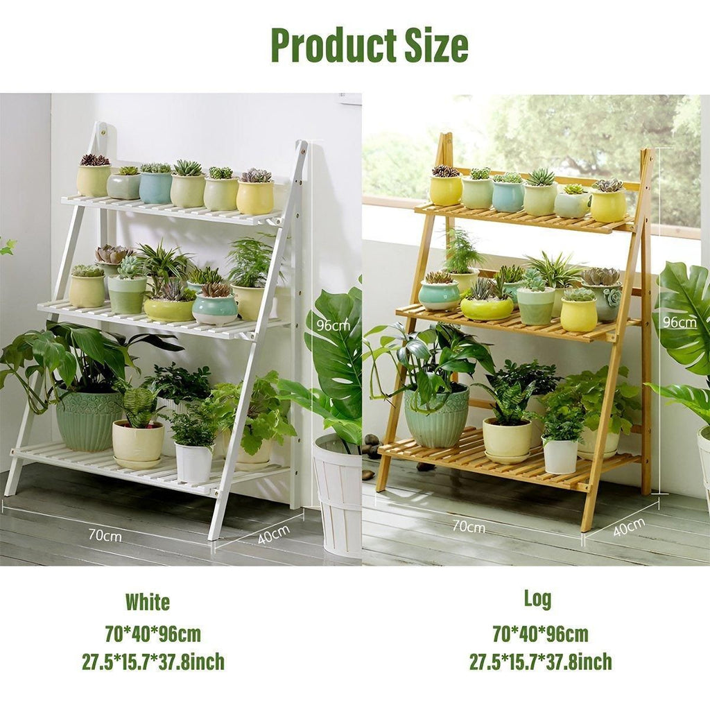 3-Tier Folding Wooden Corner Plant Stand – White