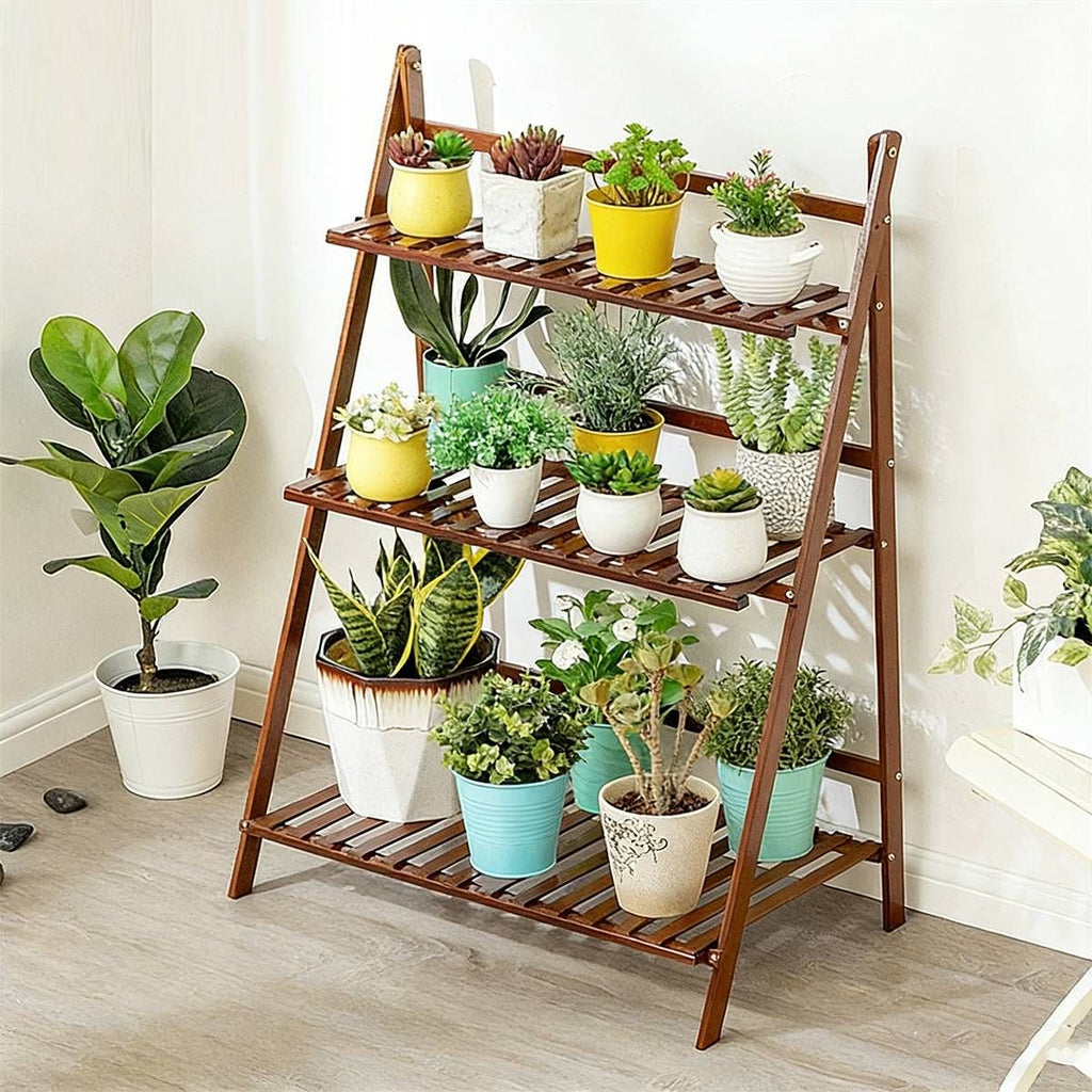3-Tier Folding Wooden Corner Plant Stand – White