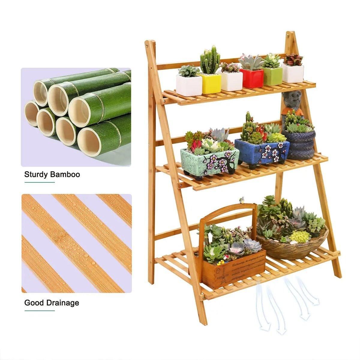 3-Tier Folding Wooden Corner Plant Stand – White