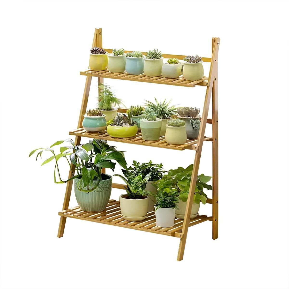 3-Tier Folding Wooden Corner Plant Stand – White