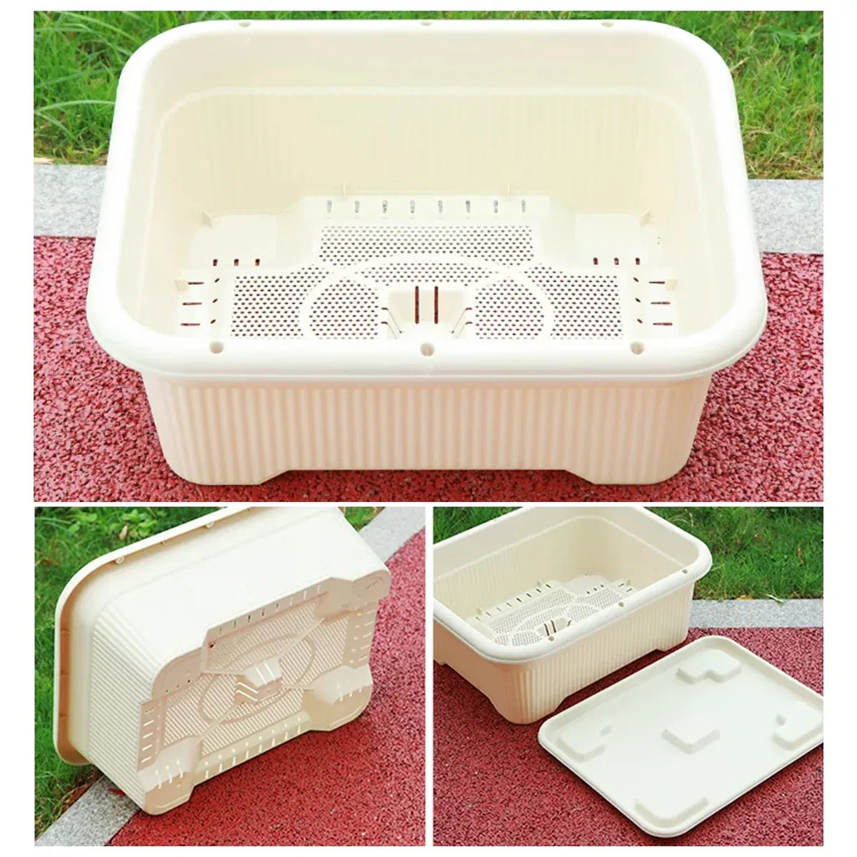 Rectangular Planter Box with Drainage Tray, 33L – Beige