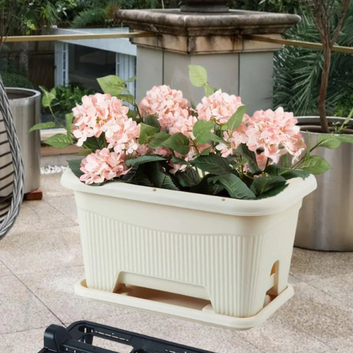 Rectangular Planter Box with Drainage Tray, 33L – Beige