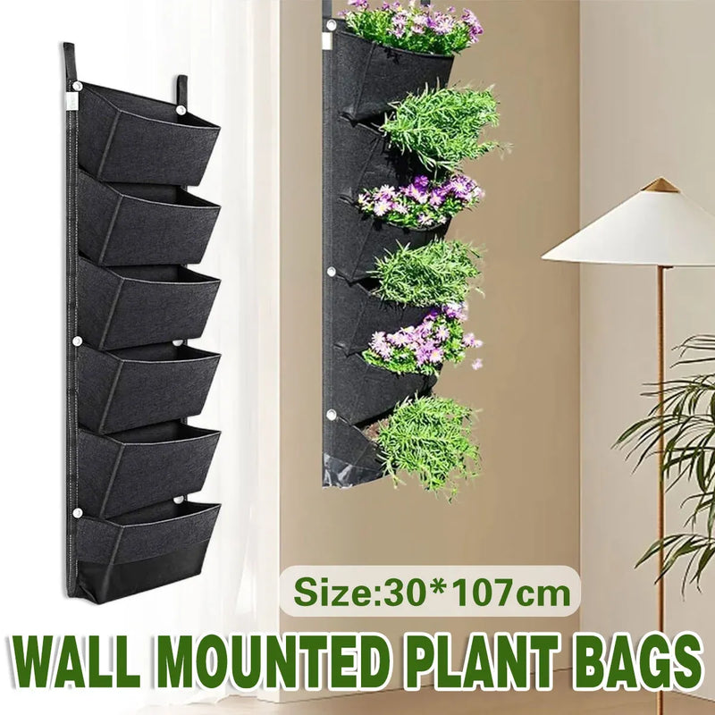 6-Pocket Felt Wall Planter, 107 x 30 cm – Black