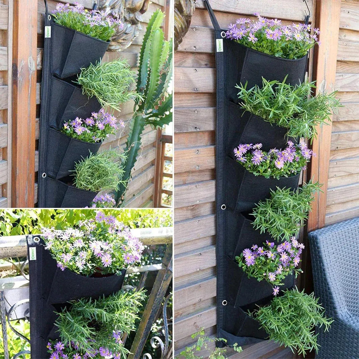 6-Pocket Felt Wall Planter, 107 x 30 cm – Black