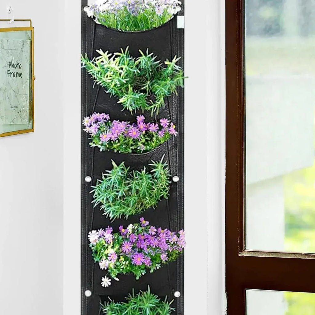6-Pocket Felt Wall Planter, 107 x 30 cm – Black