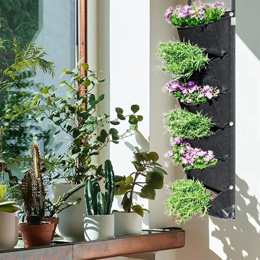 6-Pocket Felt Wall Planter, 107 x 30 cm – Black