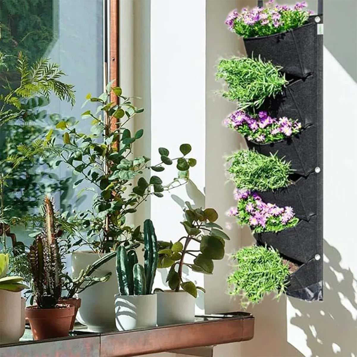 6-Pocket Felt Wall Planter, 107 x 30 cm – Black